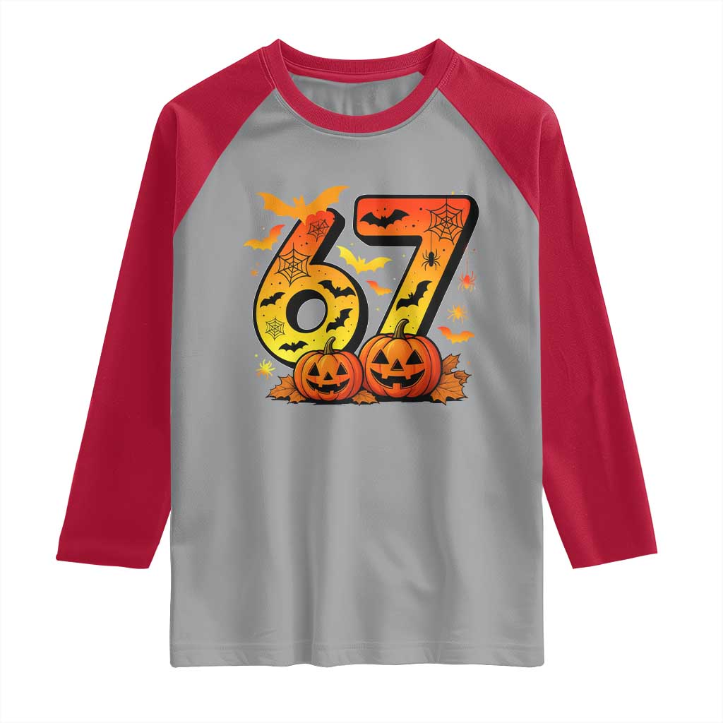Funny 67 Halloween Raglan Shirt Spooky Six Seven Meme Gen Alpha Slang - Wonder Print Shop