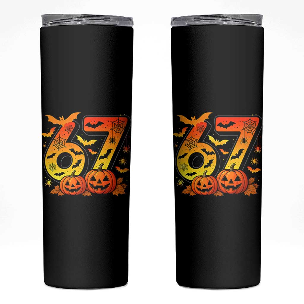 Funny 67 Halloween Skinny Tumbler Spooky Six Seven Meme Gen Alpha Slang - Wonder Print Shop