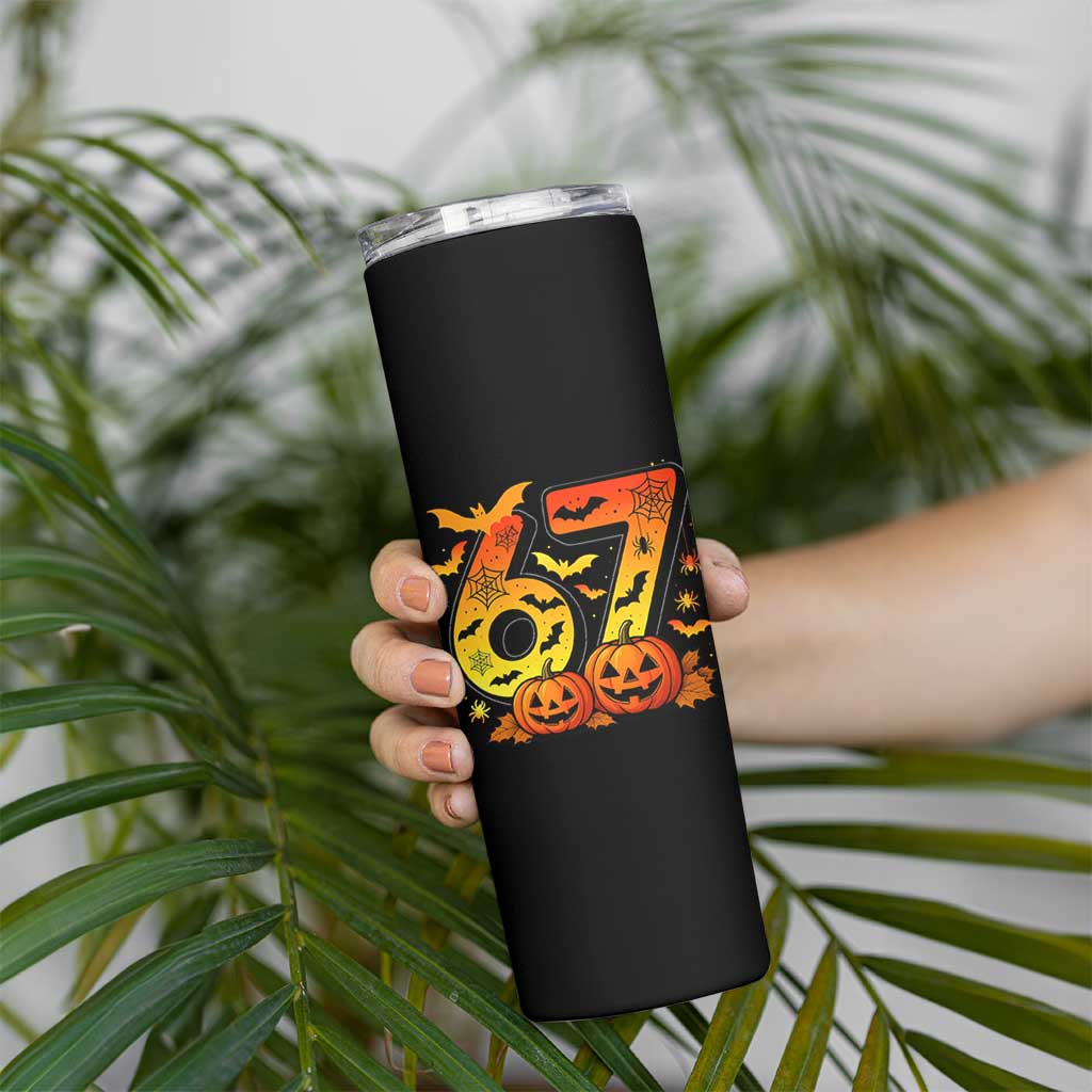 Funny 67 Halloween Skinny Tumbler Spooky Six Seven Meme Gen Alpha Slang - Wonder Print Shop