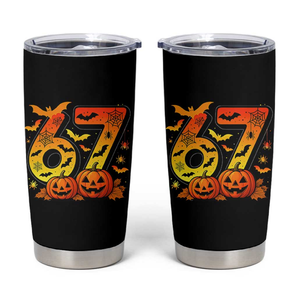 Funny 67 Halloween Tumbler Cup Spooky Six Seven Meme Gen Alpha Slang - Wonder Print Shop