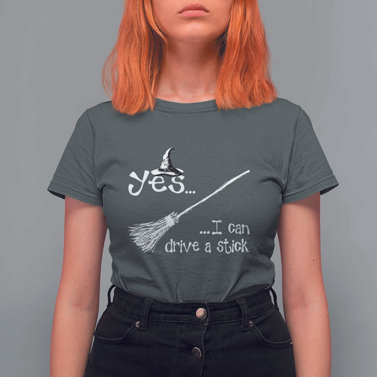 Funny Halloween Spooky Witch T Shirt For Women Yes I Can Drive A Stick - Wonder Print Shop