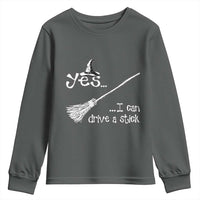 Funny Halloween Spooky Witch Youth Sweatshirt Yes I Can Drive A Stick - Wonder Print Shop