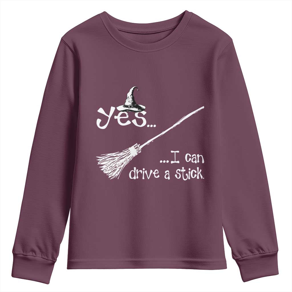 Funny Halloween Spooky Witch Youth Sweatshirt Yes I Can Drive A Stick - Wonder Print Shop