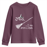 Funny Halloween Spooky Witch Youth Sweatshirt Yes I Can Drive A Stick - Wonder Print Shop