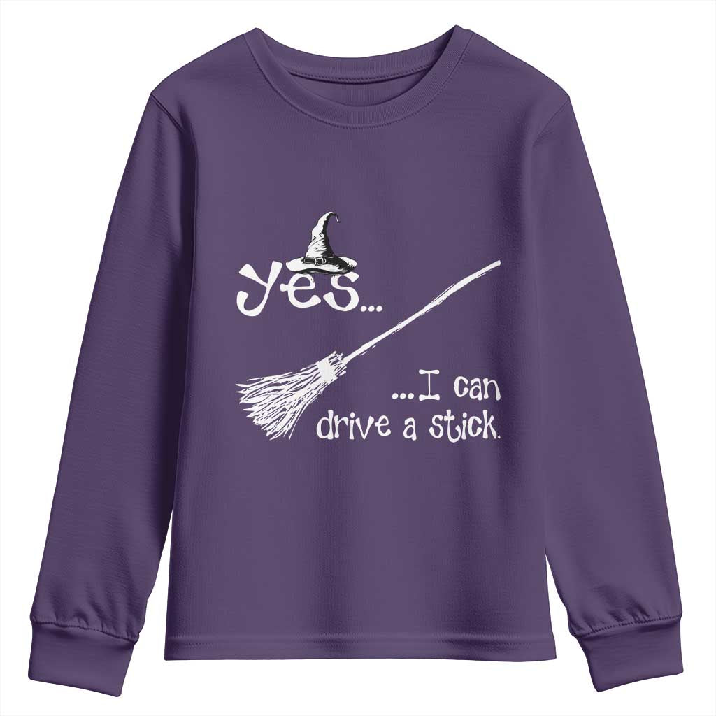 Funny Halloween Spooky Witch Youth Sweatshirt Yes I Can Drive A Stick - Wonder Print Shop