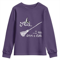 Funny Halloween Spooky Witch Youth Sweatshirt Yes I Can Drive A Stick - Wonder Print Shop