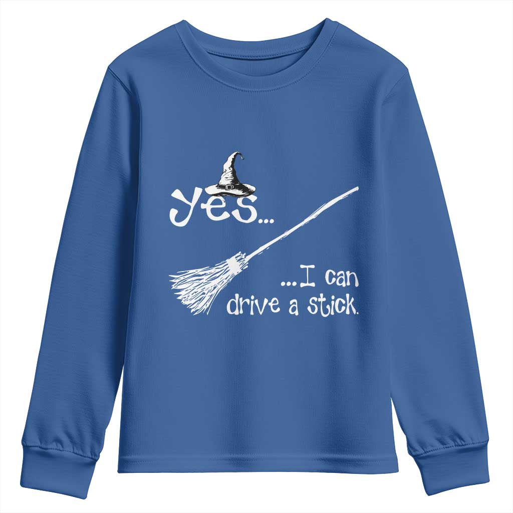 Funny Halloween Spooky Witch Youth Sweatshirt Yes I Can Drive A Stick - Wonder Print Shop