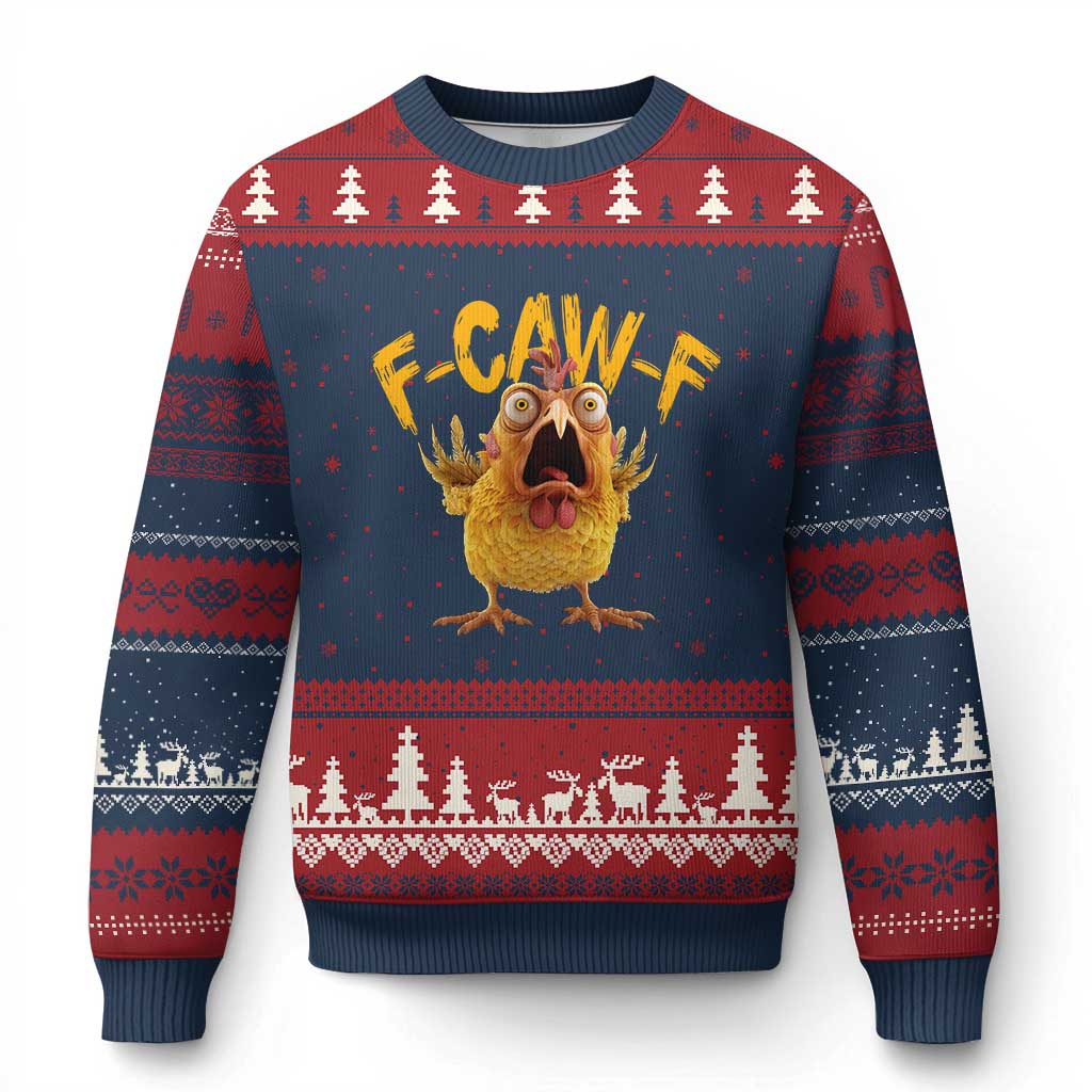 Funny F Caw F Chicken Ugly Christmas Sweater Rooster Meme Humor - Wonder Print Shop