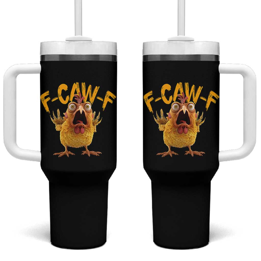 Funny F Caw F Chicken Tumbler With Handle Rooster Meme Humor - Wonder Print Shop