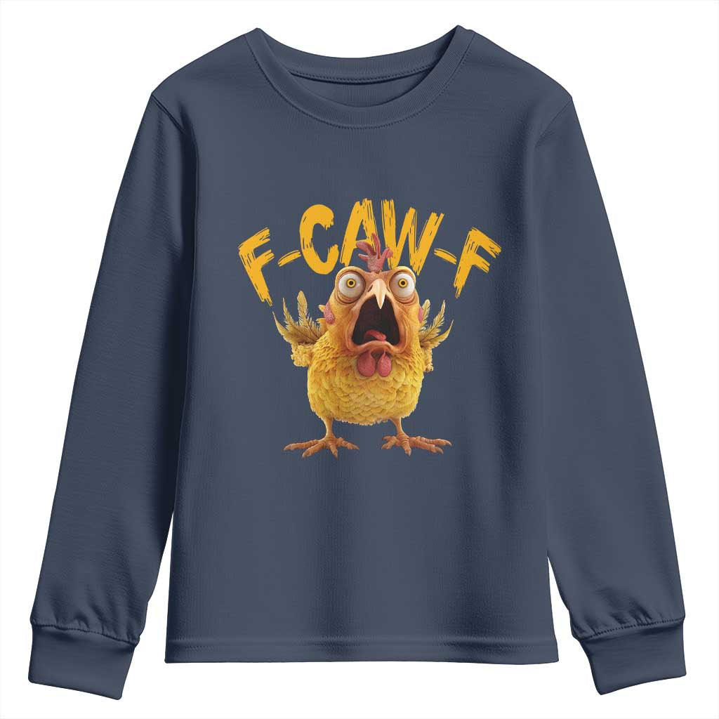 Funny F Caw F Chicken Youth Sweatshirt Rooster Meme Humor - Wonder Print Shop