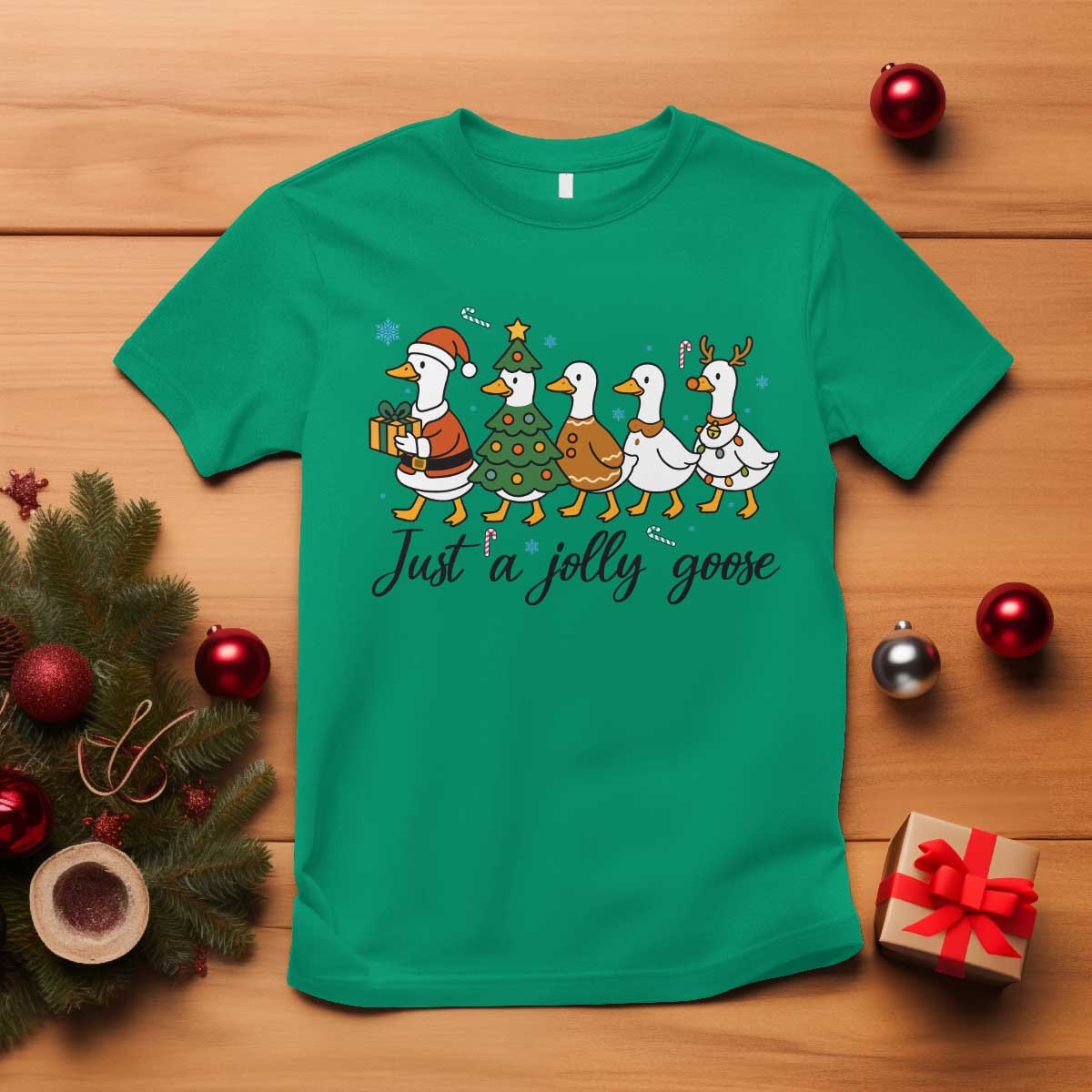 Funny Christmas Silly Goose T Shirt Just A Jolly Goose Xmas Poultry Animal Humor - Wonder Print Shop