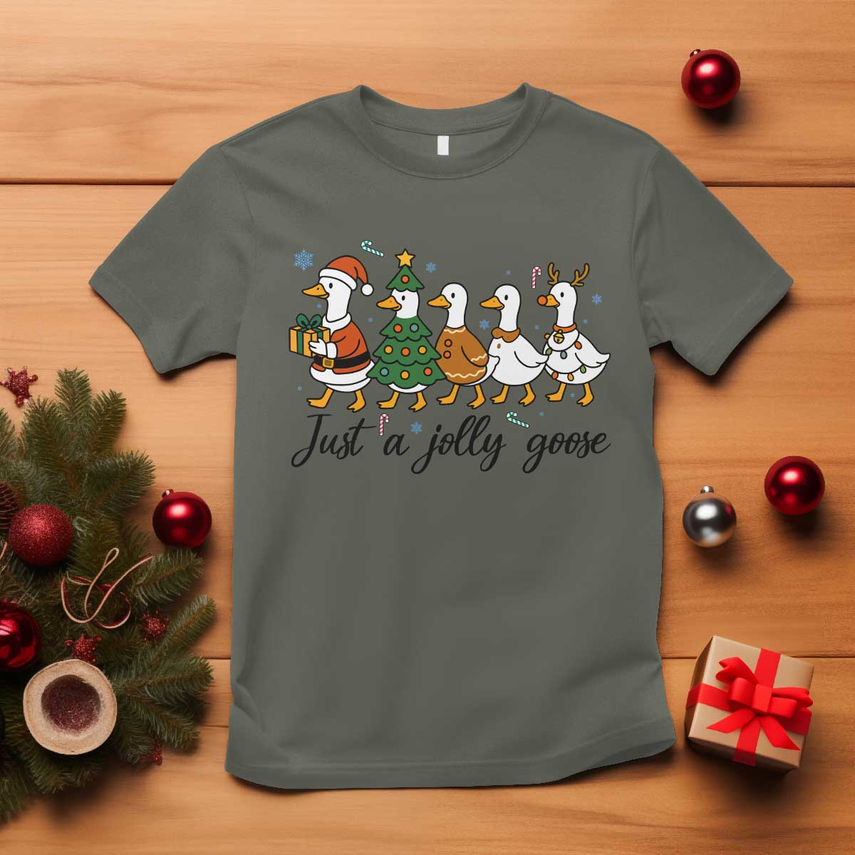 Funny Christmas Silly Goose T Shirt Just A Jolly Goose Xmas Poultry Animal Humor - Wonder Print Shop