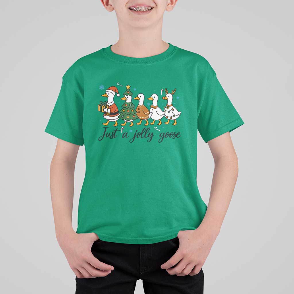Funny Christmas Silly Goose T Shirt For Kid Just A Jolly Goose Xmas Poultry Animal Humor - Wonder Print Shop