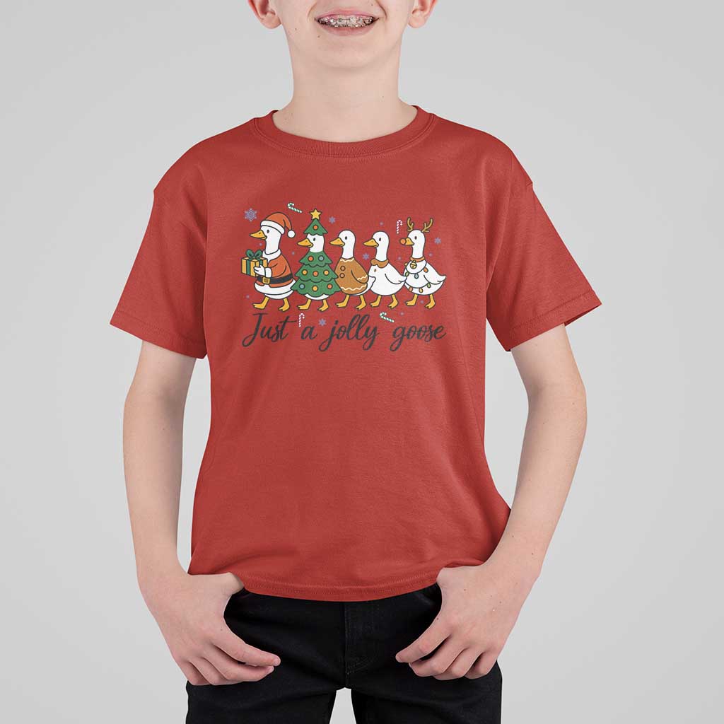 Funny Christmas Silly Goose T Shirt For Kid Just A Jolly Goose Xmas Poultry Animal Humor - Wonder Print Shop