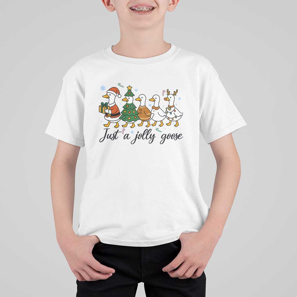 Funny Christmas Silly Goose T Shirt For Kid Just A Jolly Goose Xmas Poultry Animal Humor - Wonder Print Shop