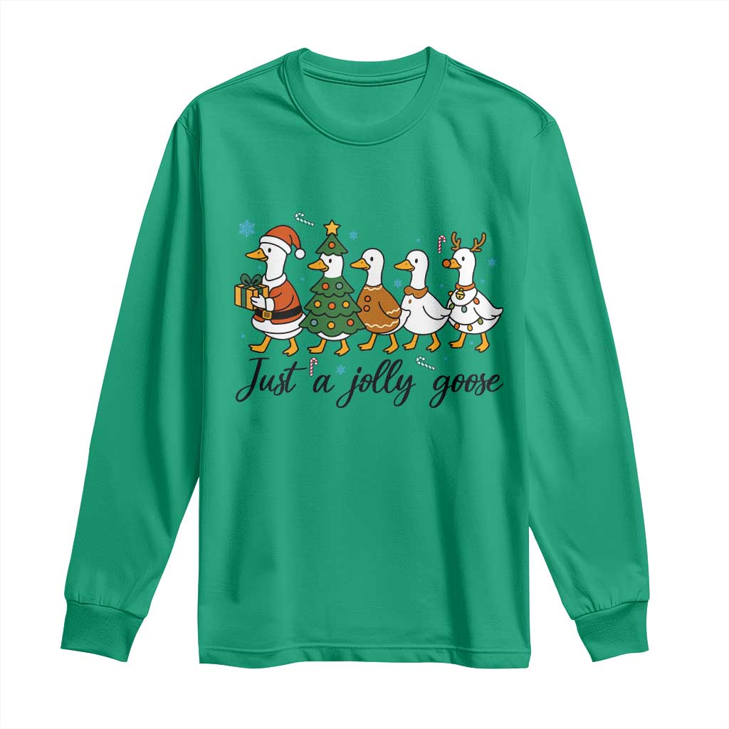 Funny Christmas Silly Goose Long Sleeve Shirt Just A Jolly Goose Xmas Poultry Animal Humor - Wonder Print Shop