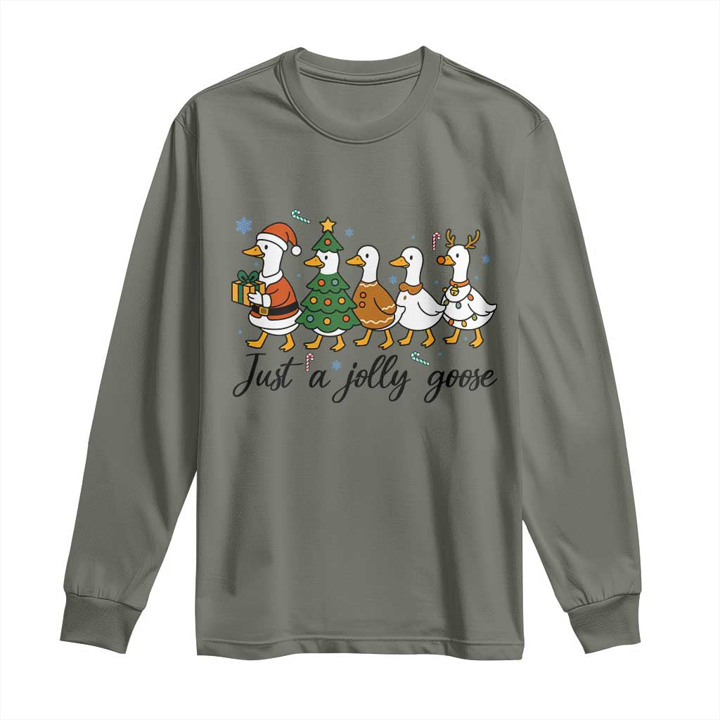 Funny Christmas Silly Goose Long Sleeve Shirt Just A Jolly Goose Xmas Poultry Animal Humor - Wonder Print Shop