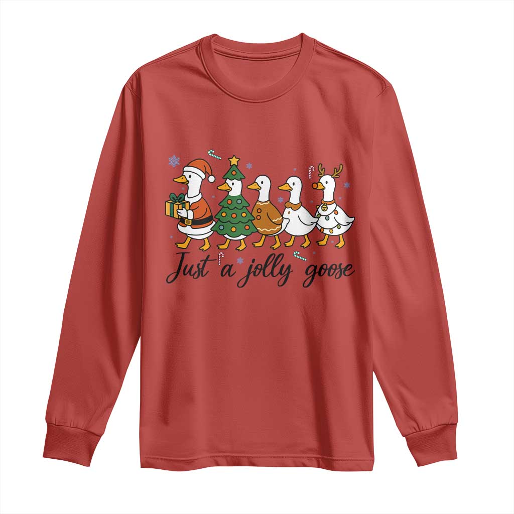 Funny Christmas Silly Goose Long Sleeve Shirt Just A Jolly Goose Xmas Poultry Animal Humor - Wonder Print Shop