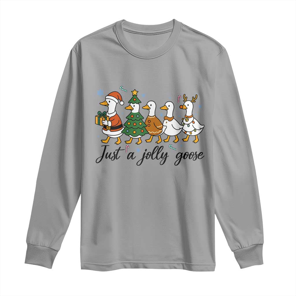 Funny Christmas Silly Goose Long Sleeve Shirt Just A Jolly Goose Xmas Poultry Animal Humor - Wonder Print Shop