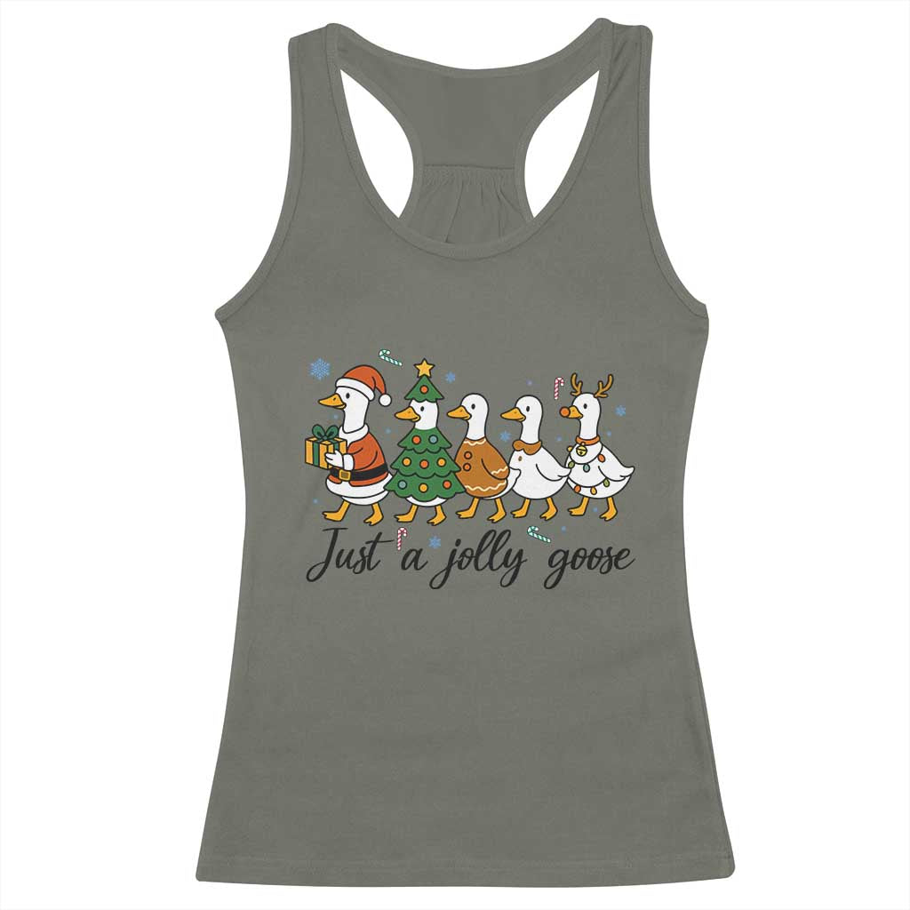 Funny Christmas Silly Goose Racerback Tank Top Just A Jolly Goose Xmas Poultry Animal Humor - Wonder Print Shop