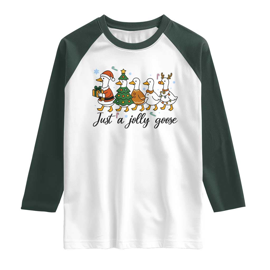 Funny Christmas Silly Goose Raglan Shirt Just A Jolly Goose Xmas Poultry Animal Humor - Wonder Print Shop