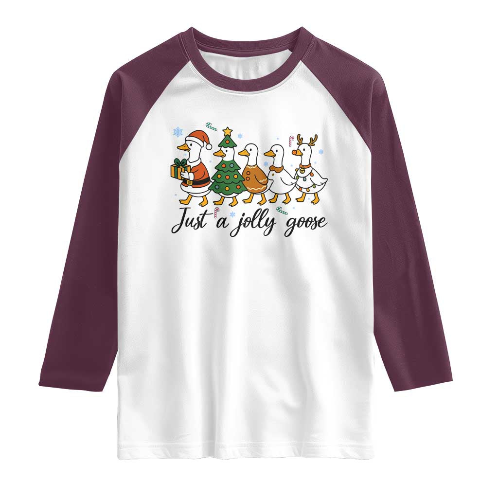 Funny Christmas Silly Goose Raglan Shirt Just A Jolly Goose Xmas Poultry Animal Humor - Wonder Print Shop