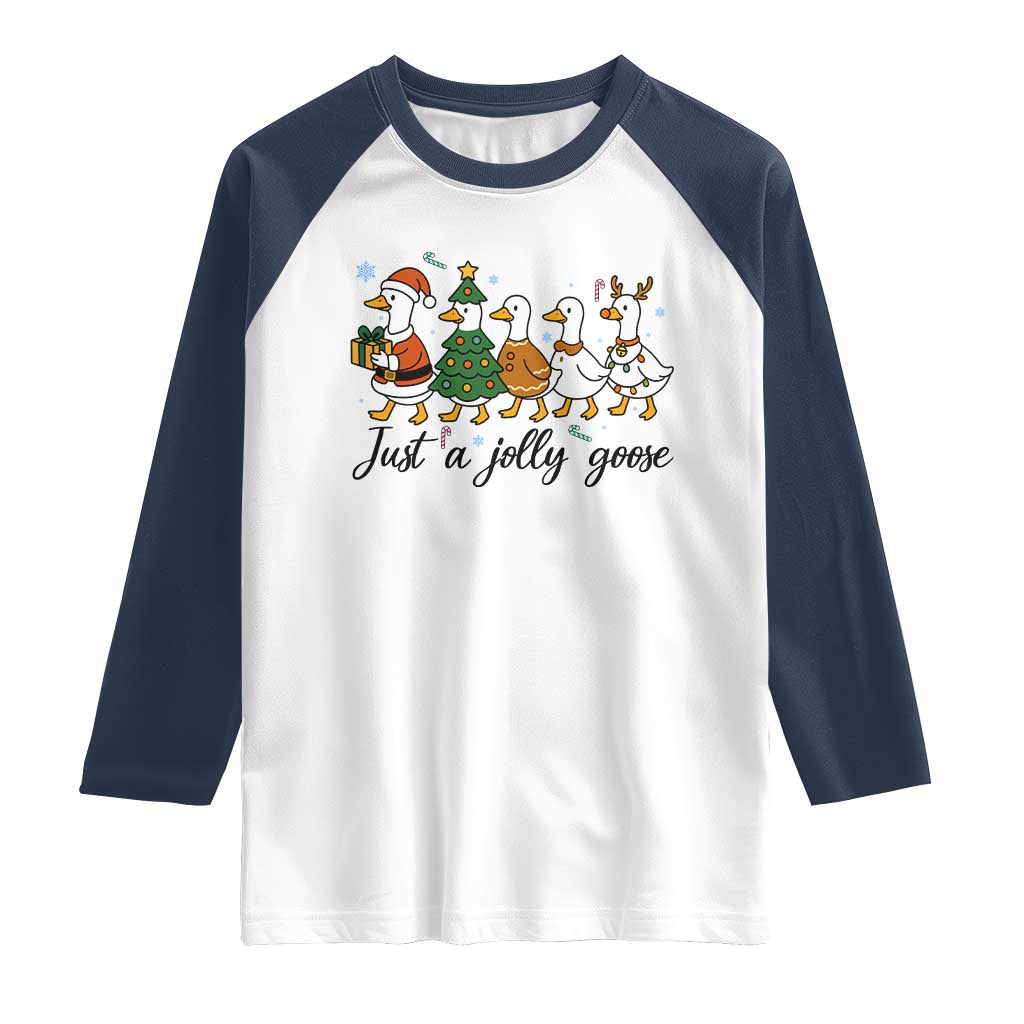 Funny Christmas Silly Goose Raglan Shirt Just A Jolly Goose Xmas Poultry Animal Humor - Wonder Print Shop