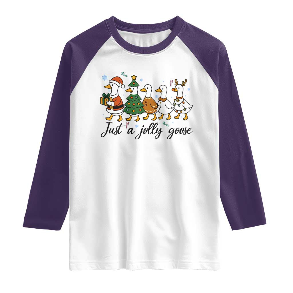 Funny Christmas Silly Goose Raglan Shirt Just A Jolly Goose Xmas Poultry Animal Humor - Wonder Print Shop