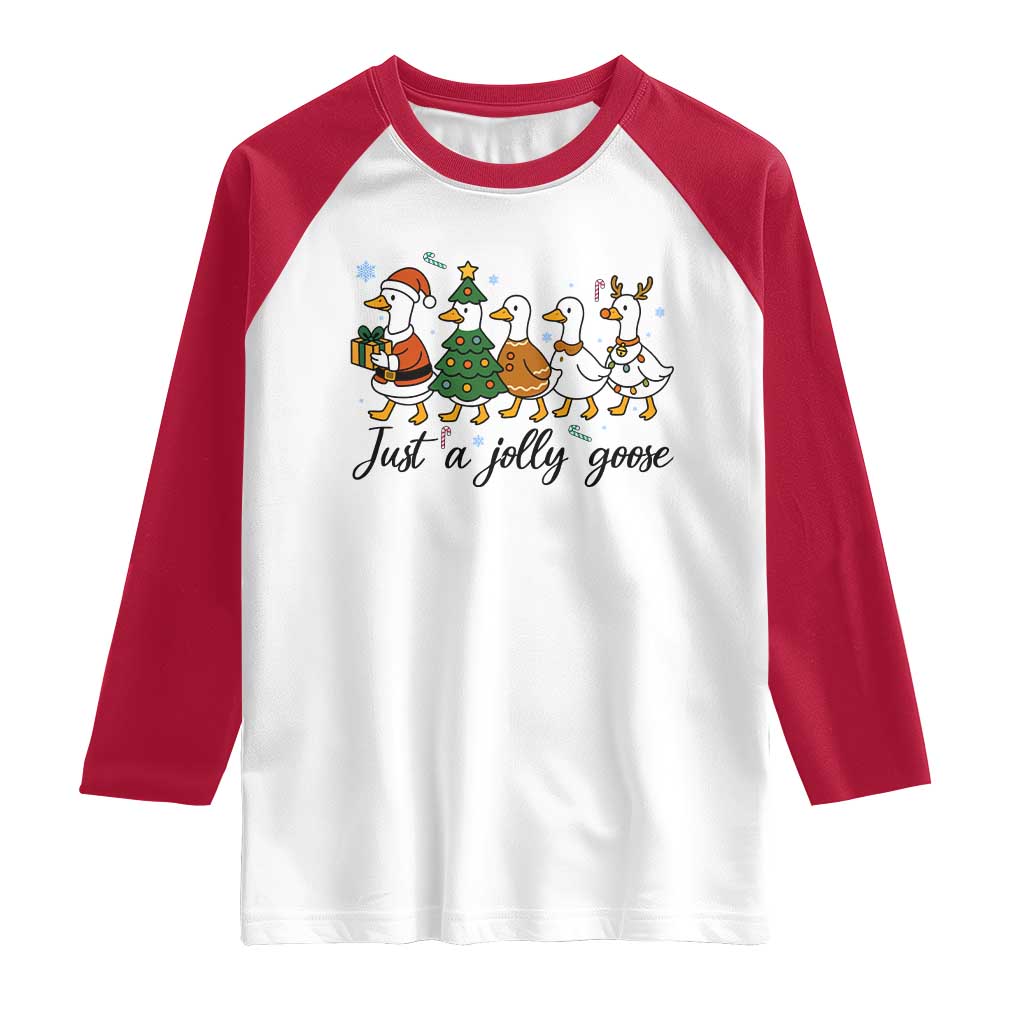 Funny Christmas Silly Goose Raglan Shirt Just A Jolly Goose Xmas Poultry Animal Humor - Wonder Print Shop