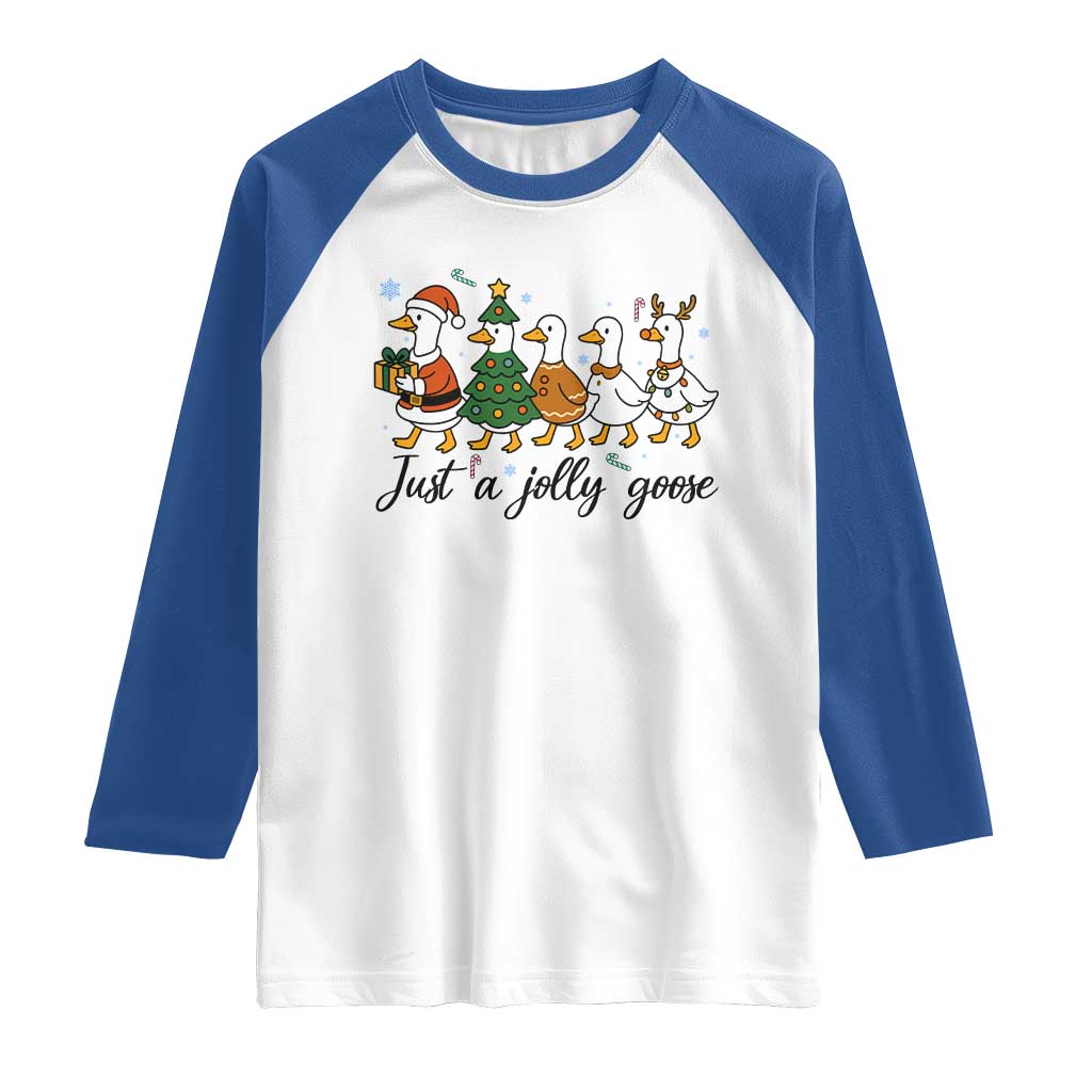 Funny Christmas Silly Goose Raglan Shirt Just A Jolly Goose Xmas Poultry Animal Humor - Wonder Print Shop