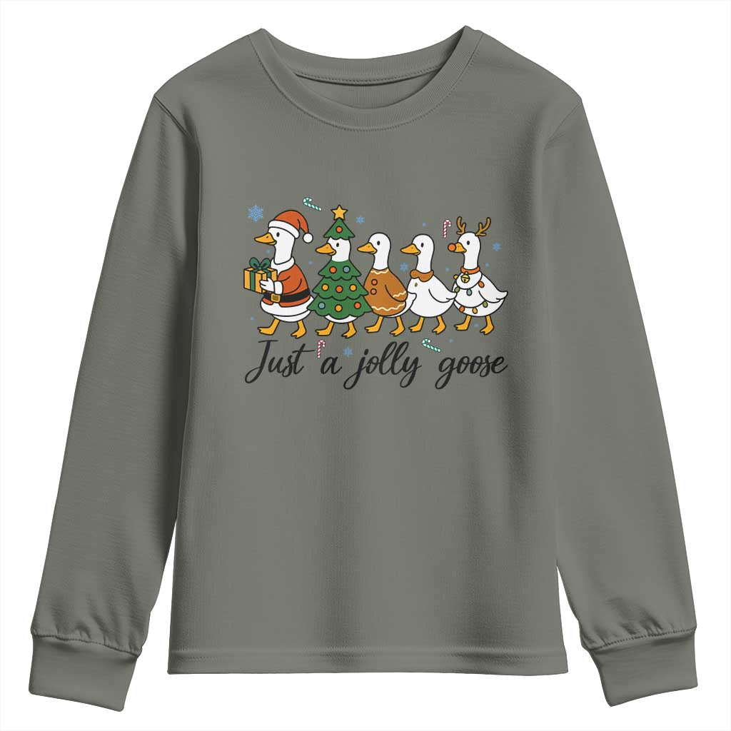 Funny Christmas Silly Goose Youth Sweatshirt Just A Jolly Goose Xmas Poultry Animal Humor - Wonder Print Shop