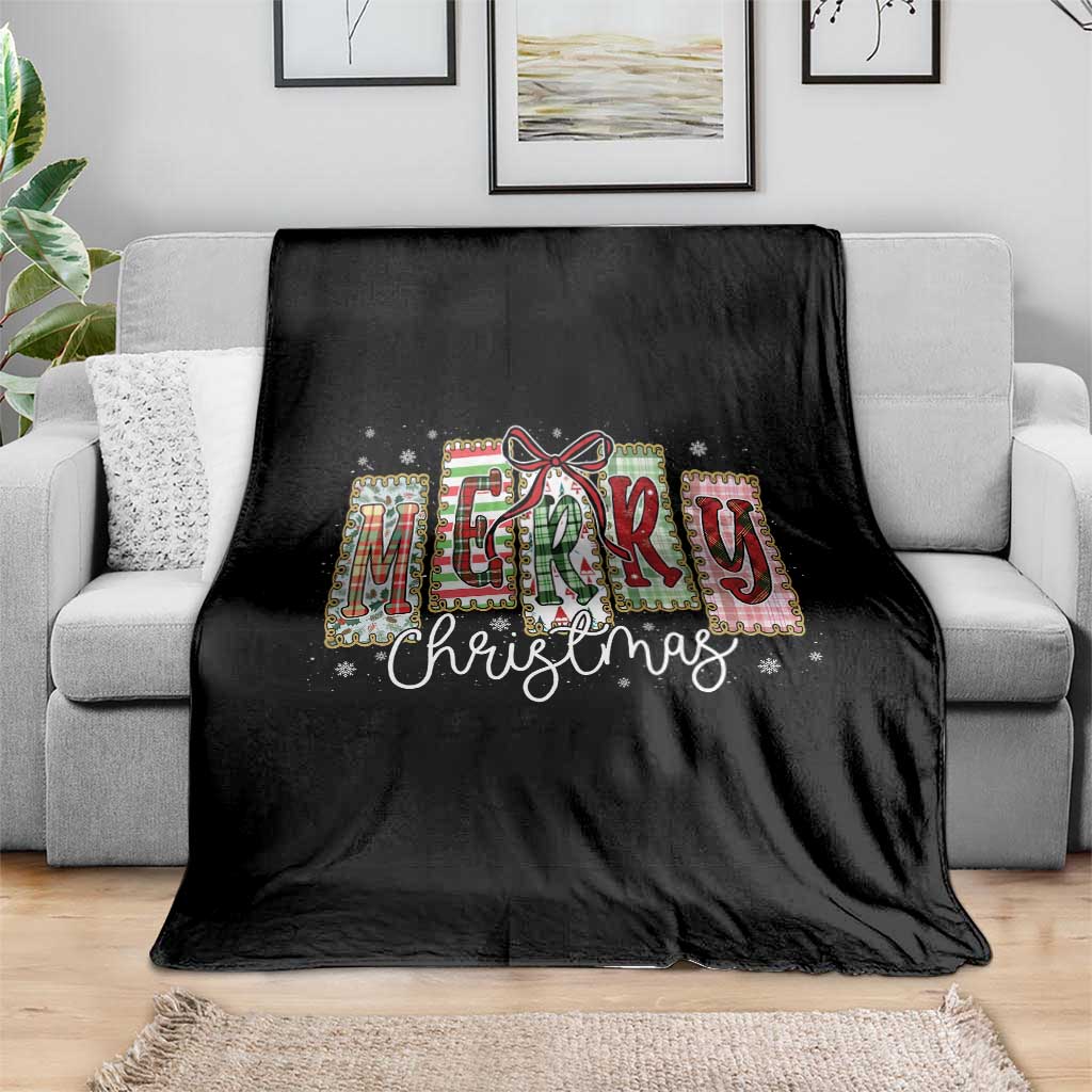 Merry Christmas Coquette Xmas Faux Glitter Gingham Tartan Doodle Throw Blanket - Wonder Print Shop