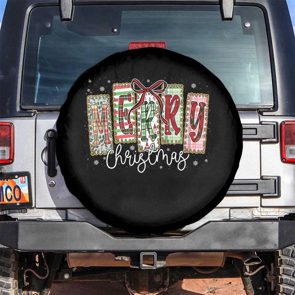 Merry Christmas Coquette Xmas Faux Glitter Gingham Tartan Doodle Spare Tire Cover - Wonder Print Shop