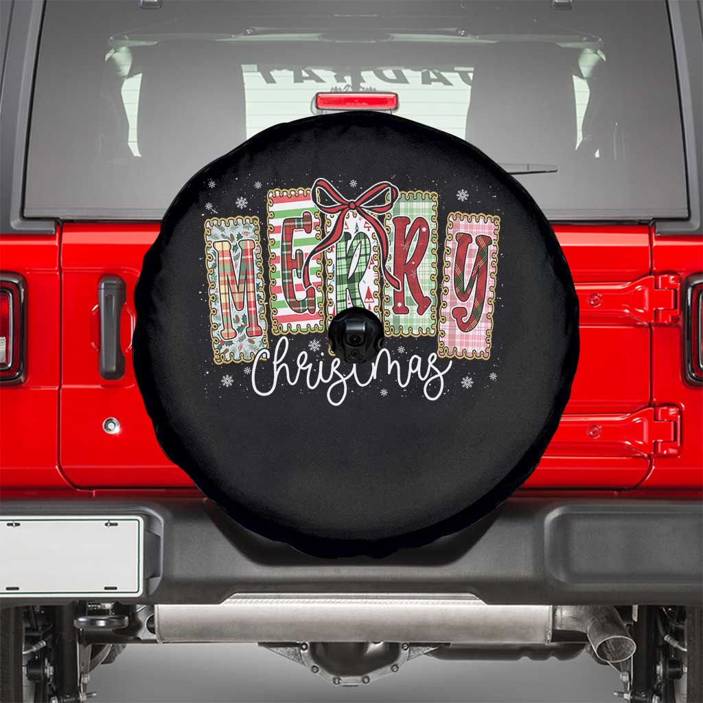 Merry Christmas Coquette Xmas Faux Glitter Gingham Tartan Doodle Spare Tire Cover - Wonder Print Shop