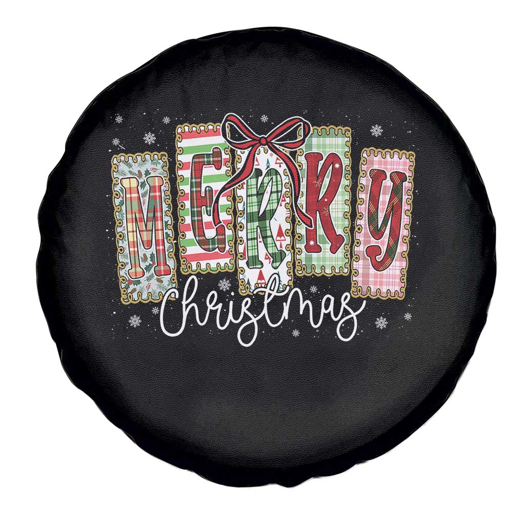 Merry Christmas Coquette Xmas Faux Glitter Gingham Tartan Doodle Spare Tire Cover - Wonder Print Shop