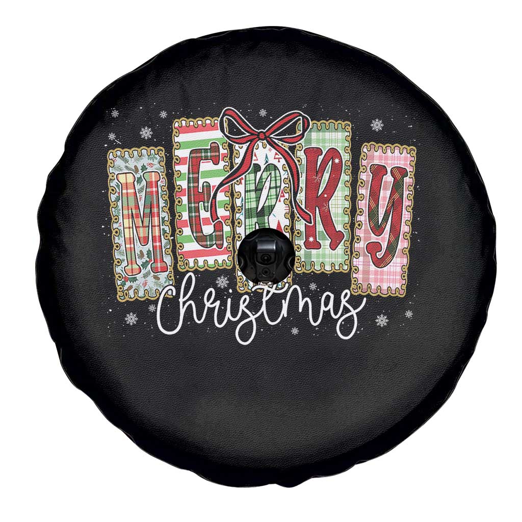 Merry Christmas Coquette Xmas Faux Glitter Gingham Tartan Doodle Spare Tire Cover - Wonder Print Shop