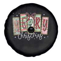 Merry Christmas Coquette Xmas Faux Glitter Gingham Tartan Doodle Spare Tire Cover - Wonder Print Shop
