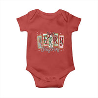 Merry Christmas Coquette Xmas Faux Glitter Gingham Tartan Doodle Baby Onesie - Wonder Print Shop
