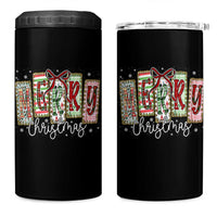Merry Christmas Coquette Xmas Faux Glitter Gingham Tartan Doodle 4 in 1 Can Cooler Tumbler - Wonder Print Shop