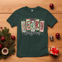 Merry Christmas Coquette Xmas Faux Glitter Gingham Tartan Doodle T Shirt - Wonder Print Shop