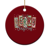 Merry Xmas Coquette Xmas Faux Glitter Gingham Tartan Doodle Ceramic Ornament - Wonder Print Shop