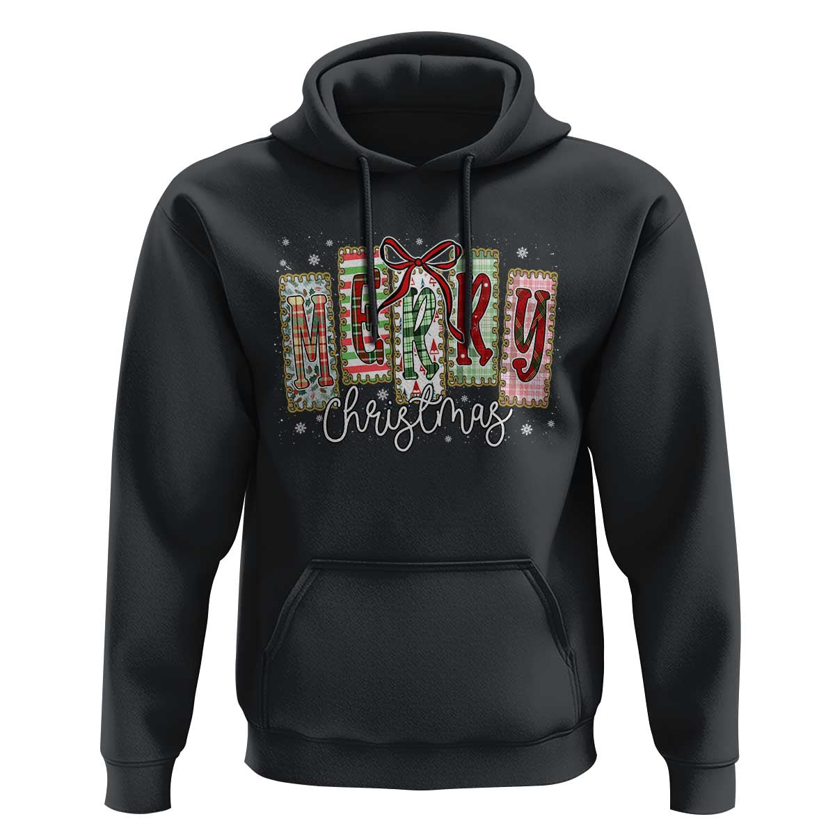 Merry Christmas Coquette Xmas Faux Glitter Gingham Tartan Doodle Hoodie - Wonder Print Shop