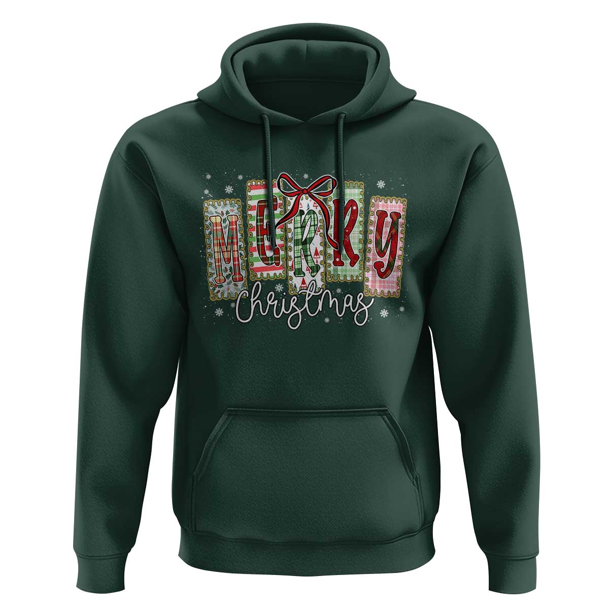 Merry Christmas Coquette Xmas Faux Glitter Gingham Tartan Doodle Hoodie - Wonder Print Shop