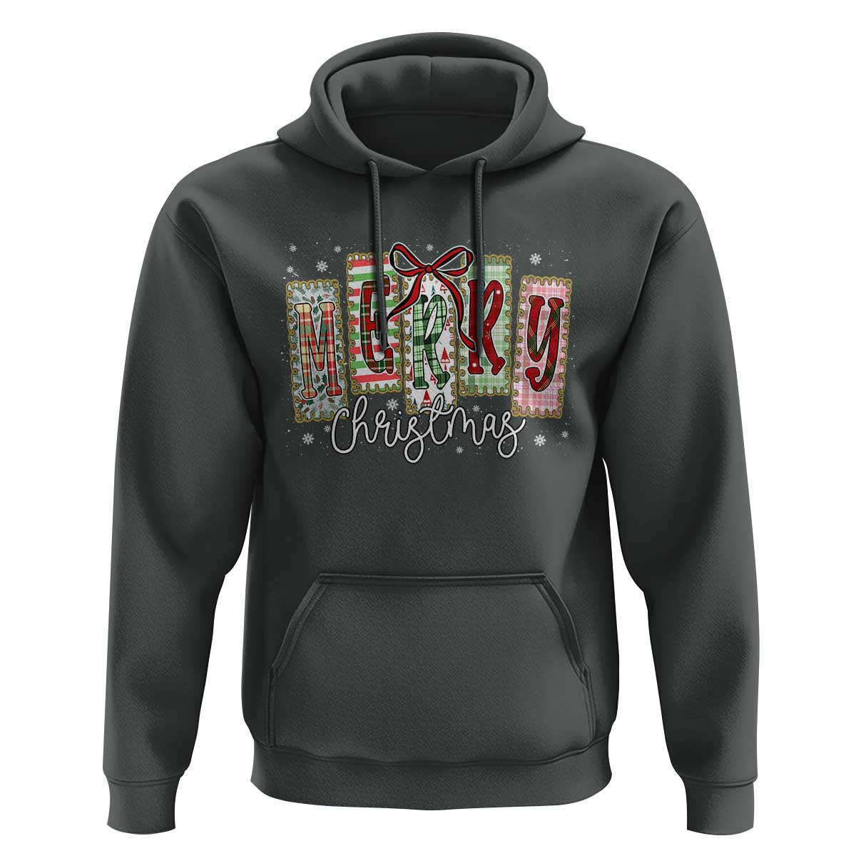 Merry Christmas Coquette Xmas Faux Glitter Gingham Tartan Doodle Hoodie - Wonder Print Shop