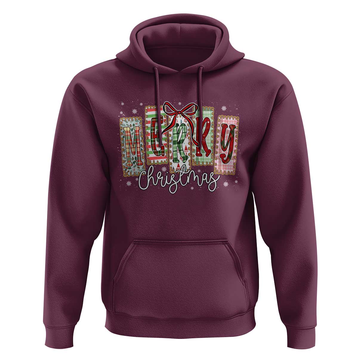 Merry Christmas Coquette Xmas Faux Glitter Gingham Tartan Doodle Hoodie - Wonder Print Shop