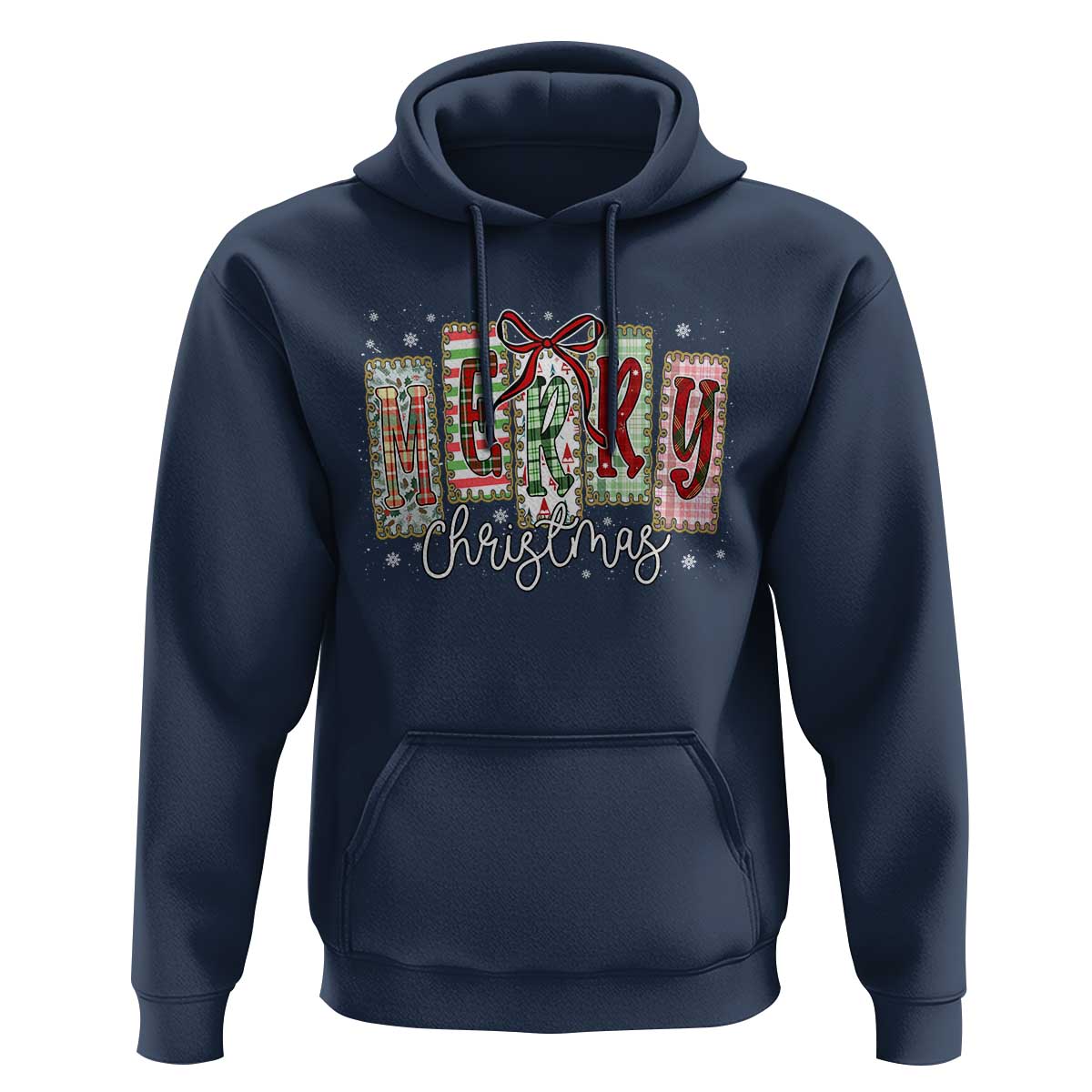 Merry Christmas Coquette Xmas Faux Glitter Gingham Tartan Doodle Hoodie - Wonder Print Shop
