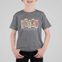 Merry Christmas Coquette Xmas Faux Glitter Gingham Tartan Doodle T Shirt For Kid - Wonder Print Shop