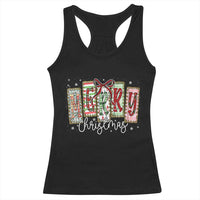 Merry Christmas Coquette Xmas Faux Glitter Gingham Tartan Doodle Racerback Tank Top - Wonder Print Shop