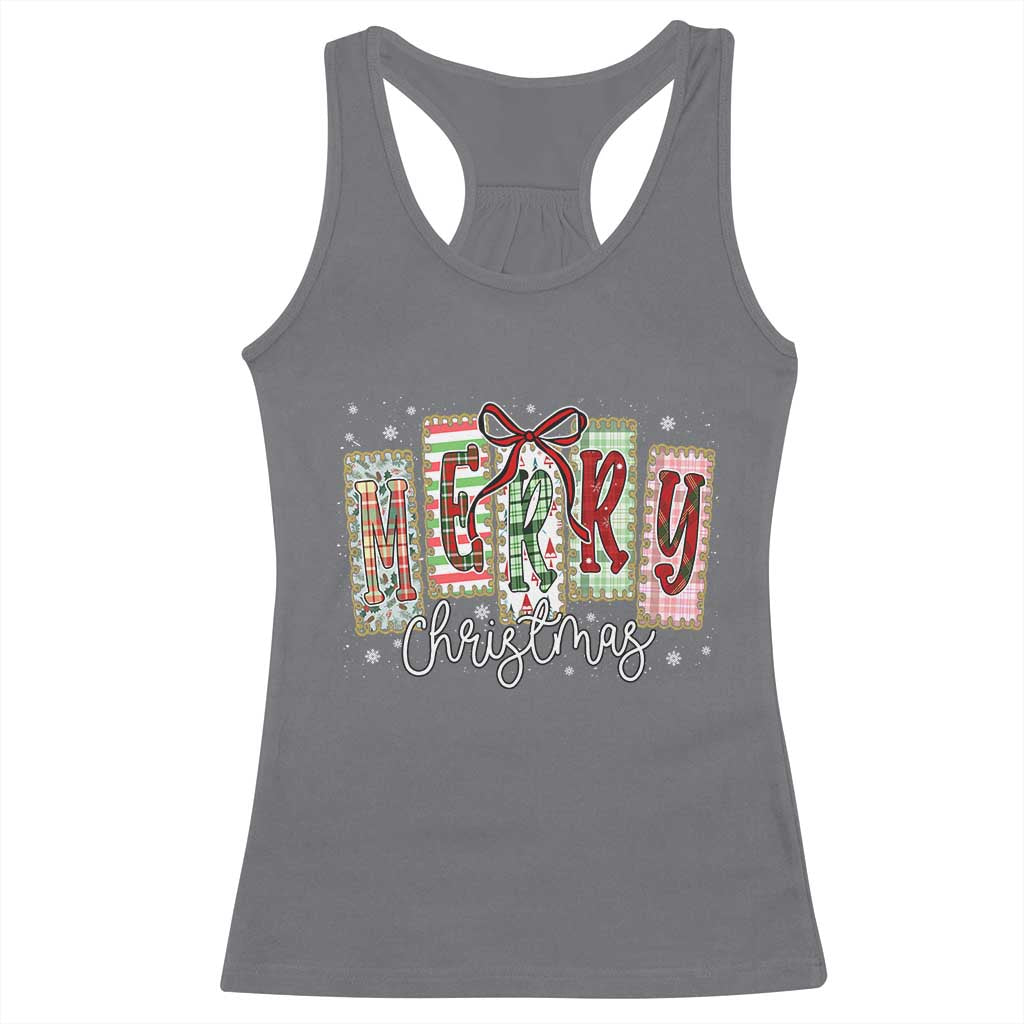 Merry Christmas Coquette Xmas Faux Glitter Gingham Tartan Doodle Racerback Tank Top - Wonder Print Shop