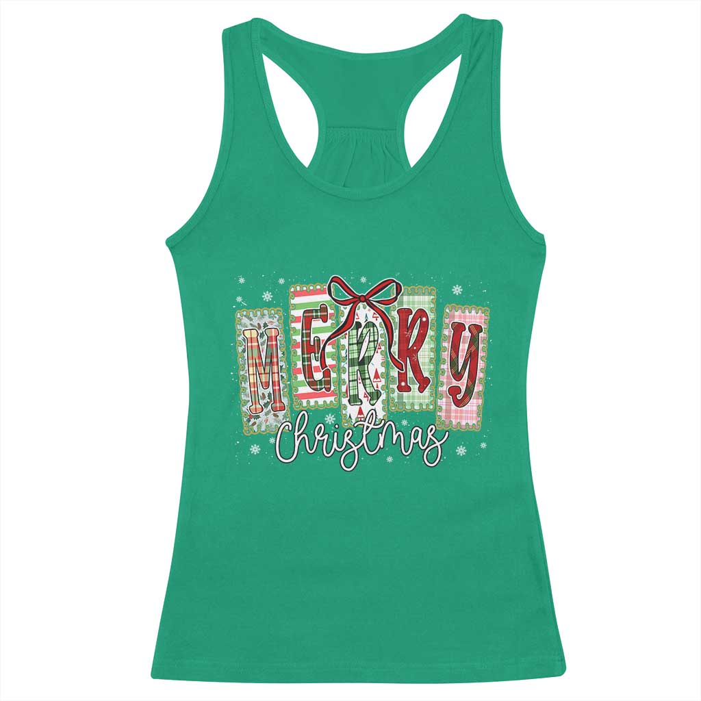 Merry Christmas Coquette Xmas Faux Glitter Gingham Tartan Doodle Racerback Tank Top - Wonder Print Shop